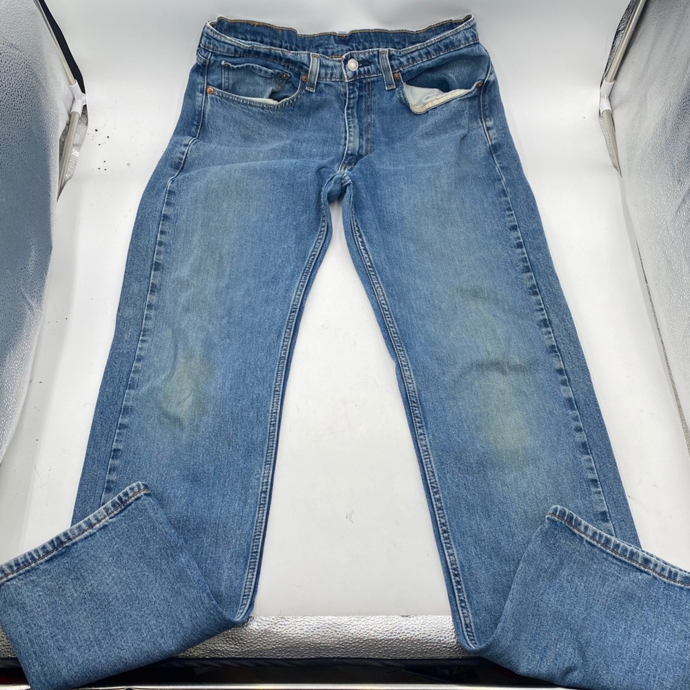 Levi's 505 Regular Fit Jeans Men 34x34 Blue Medium Wash Worn Grunge Straight Leg